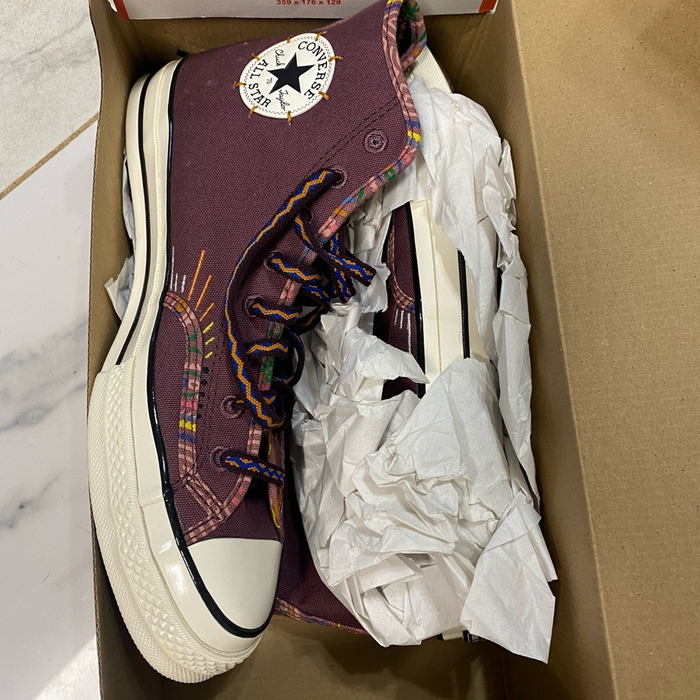 Converse High-Tops in Rich Burgundy with Multicolor Accents